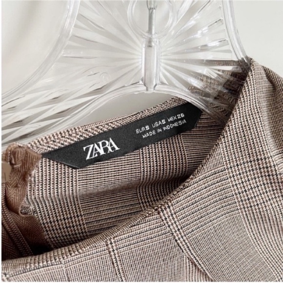 Zara Secretary sheath dress brown check plaid pencil fitted shoulder pads - Picture 7 of 10